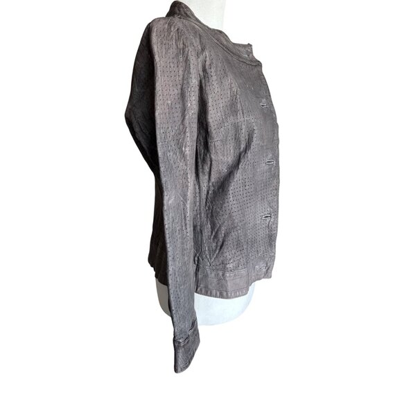 7 For All Mankind Womens Gray Leather Perforated Jacket Red Lining Grunge Moto - Picture 4 of 11